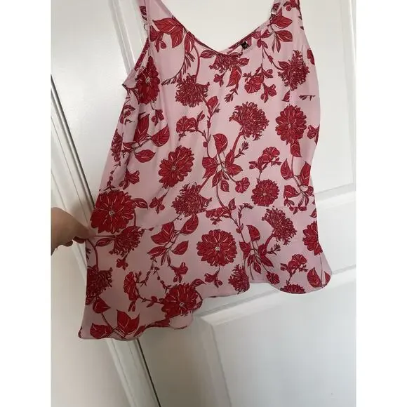 Cabi Medium Pink Floral Print Adore Peplum Tank Cami Adjustable Straps #5533 - Picture 3 of 9